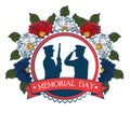 Happy memorial day celebration card with soldier silhouette