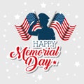 Happy memorial day celebration card with soldier silhouette