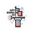 Happy Memorial Day greeting card with American flag and bugle Royalty Free Stock Photo