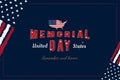Happy Memorial Day. Greeting card with original font and USA map and flag. Template for American holidays. Flat Royalty Free Stock Photo