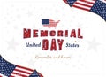 Happy Memorial Day. Greeting card with original font and USA map and flag. Template for American holidays. Flat illustration EPS10 Royalty Free Stock Photo