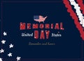 Happy Memorial Day. Greeting card with original font and USA map and flag. Template for American holidays. Flat illustration EPS10 Royalty Free Stock Photo