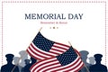 Happy Memorial Day. Greeting card with USA flag and silhouette soldiers on background. National American holiday event. Flat