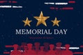 Happy Memorial Day. Greeting card with USA flag and silhouette soldiers on background. National American holiday event. Flat