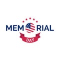 Happy Memorial Day handwritten phrase in vector. National american holiday illustration with USA flag. Festive poster.