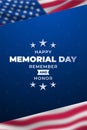 Happy Memorial Day Poster With Text And Blurred American Flag.