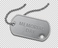 Happy Memorial day. Silver military badge on chain with bullet hole. United states patriotic element. Event holiday