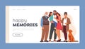 Happy Memories Landing Page Template. Big Family Characters Stand Together, Smiling And Laughing, Radiating Love