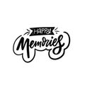 Happy Memories phrase. Hand drawn black color lettering text.