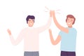 Happy Men Giving High Five to Each Other Vector Illustration