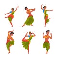 Happy men and women Indian dancers in traditional clothes performing dance set cartoon vector illustration Royalty Free Stock Photo