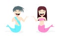 Happy Mermaid and merman on white in vector design