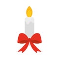 Happy merry christmas, burning candle with bow decoration, celebration festive flat icon style