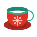 Happy merry christmas, coffee cup with snowflake decoration, celebration festive flat icon style Royalty Free Stock Photo