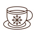 Happy merry christmas, coffee cup with snowflake decoration, celebration festive linear icon style Royalty Free Stock Photo