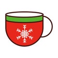 Happy merry christmas, coffee cup with snowflake decoration line fill icon Royalty Free Stock Photo