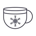 Happy merry christmas, coffee cup with snowflake decoration line icon Royalty Free Stock Photo