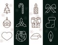 Happy merry christmas, decoration ornaments season celebration festive line icons set style Royalty Free Stock Photo