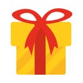 Happy merry christmas, gift box red ribbon decoration celebration festive flat icon style Royalty Free Stock Photo