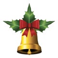 happy merry christmas golden bell with leafs and bow icon Royalty Free Stock Photo