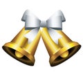 happy merry christmas golden bells and silver bow icon Royalty Free Stock Photo