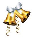 happy merry christmas golden bells with silver bow icon Royalty Free Stock Photo