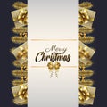 happy merry christmas golden lettering with gifts frame