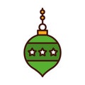 Happy merry christmas, hanging green ball decoration line fill icon Royalty Free Stock Photo