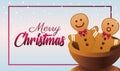 happy merry christmas lettering card with gingerman cookies