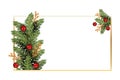 Happy merry christmas tree branches and cherries frame