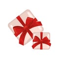 happy merry christmas white gifts and red bows ribbons