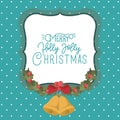 Happy mery christmas card with bells and wreath