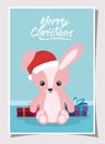 Happy mery christmas card with little rabbit Royalty Free Stock Photo