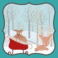 Happy mery christmas card with reindeer and sled
