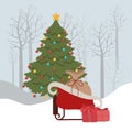 Happy mery christmas card with sled and gifts