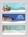 Happy mery christmas cards with snowscape scenes