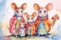 Happy mice family: father mouse, mother mouse, and two kids. Generative AI