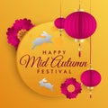 Happy mid autumn chinese festival greeting card wish calligraphy elegant illustration design vector Royalty Free Stock Photo