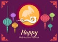 Happy Mid autumn festival card is lanterns and rabbit in moon and Cloud Royalty Free Stock Photo