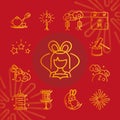 Happy mid autumn festival, chinese celebration traditional gradient style icons set red background Royalty Free Stock Photo