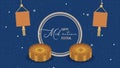 happy mid autumn festival lettering with lanterns and mooncakes