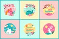 Happy Mid Autumn Festival Set Vector Illustration