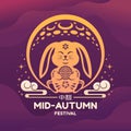 Happy mid autumn festival - Rabbit hold mooncakes in circle fullmoon with star clude around sign