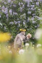 Happy middle aged couple in blooming garden