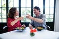 Happy middle-aged couple toasting champagne flutes while having lunch Royalty Free Stock Photo