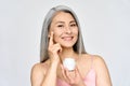 Happy middle aged mature asian woman headshot portrait. Rejuvenating skin care ads. Royalty Free Stock Photo