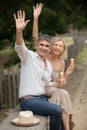 happy middle ages lovers in park Royalty Free Stock Photo