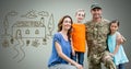 Happy Military Family with home drawing