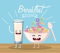 Happy milk glass with cereal cupl and spoon Royalty Free Stock Photo