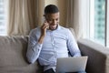 Happy millennial Black freelancer man, entrepreneur negotiating on business project Royalty Free Stock Photo